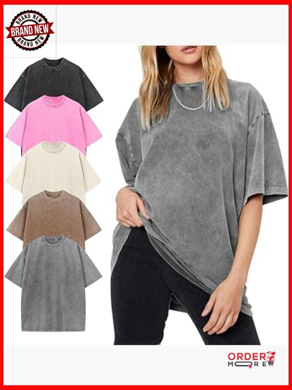 Oversized Cotton Acid Wash Boyfriend Tee Shirt Loose Fit Vintage T-Shirt